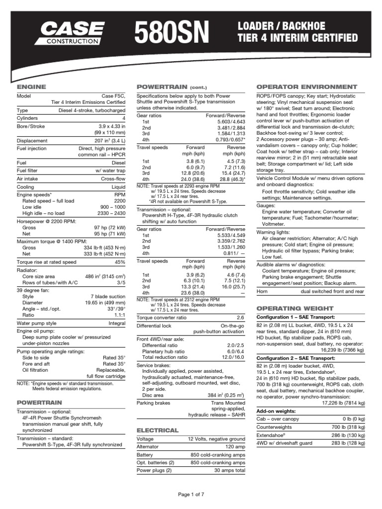 Retrocargador Case 580sn | PDF | Transmission (Mechanics) | Horsepower