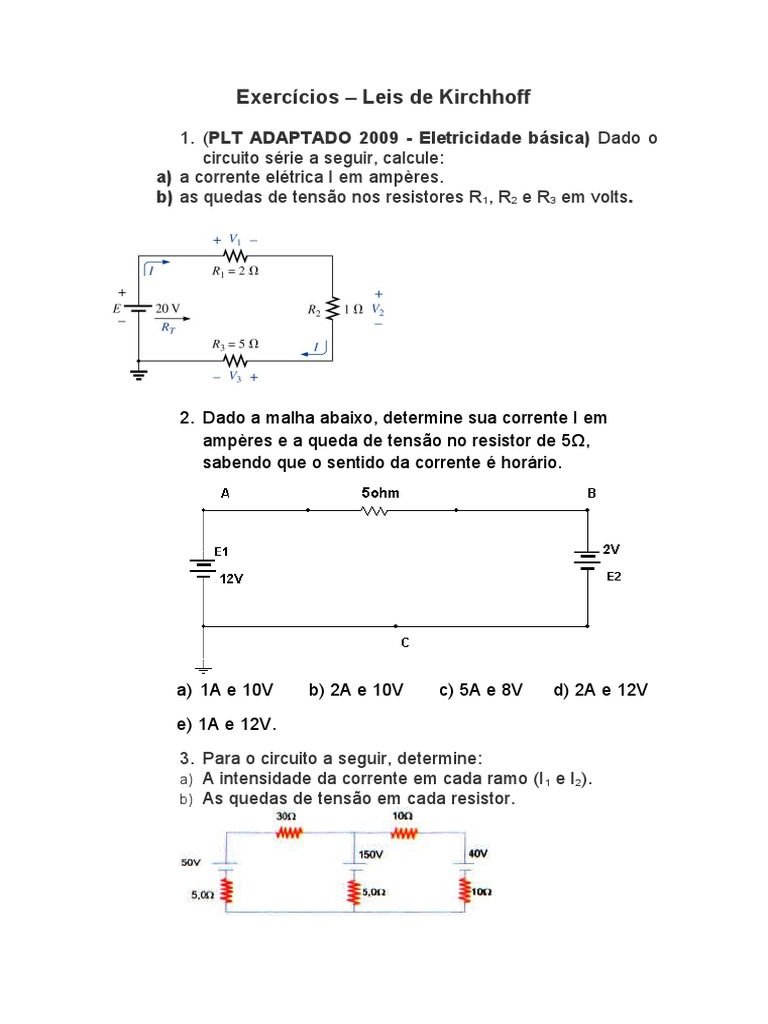 Exercícios Resolvidos: Leis de Kirchhoff | PDF