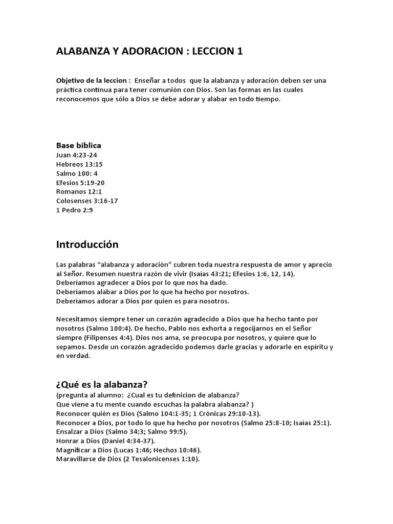 Leccion 1 Alabanza y Adoracion | PDF | Salmos | Arca de la Alianza
