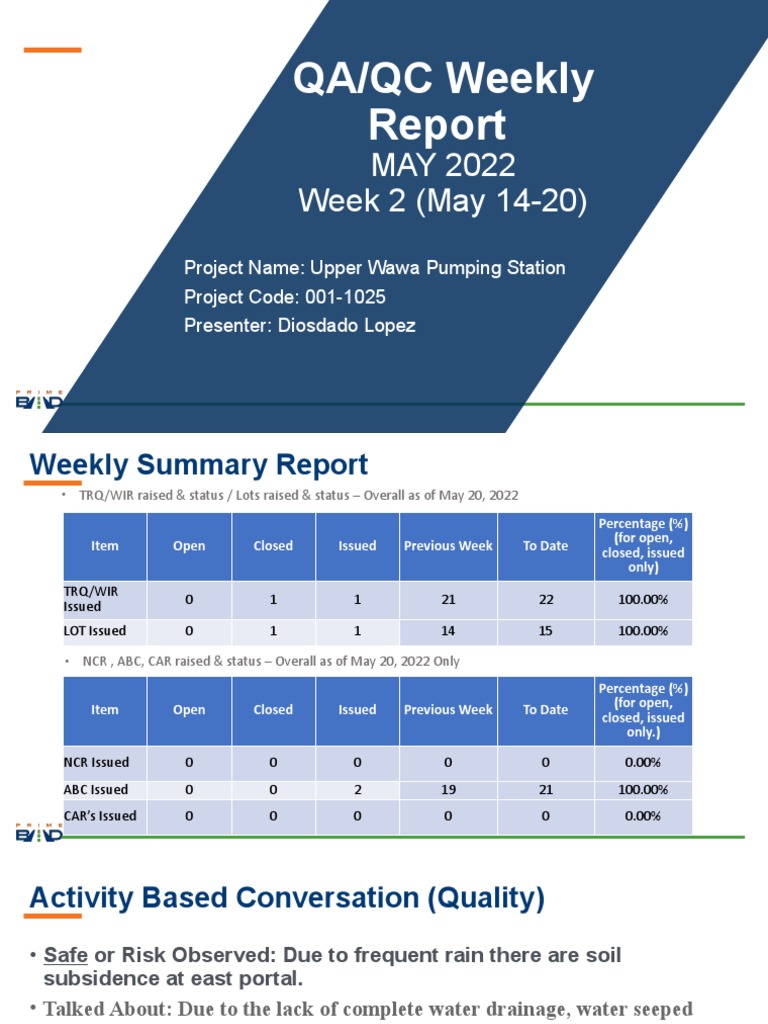 QA - QC Presentation UWPS 1025 As of May 20 | PDF