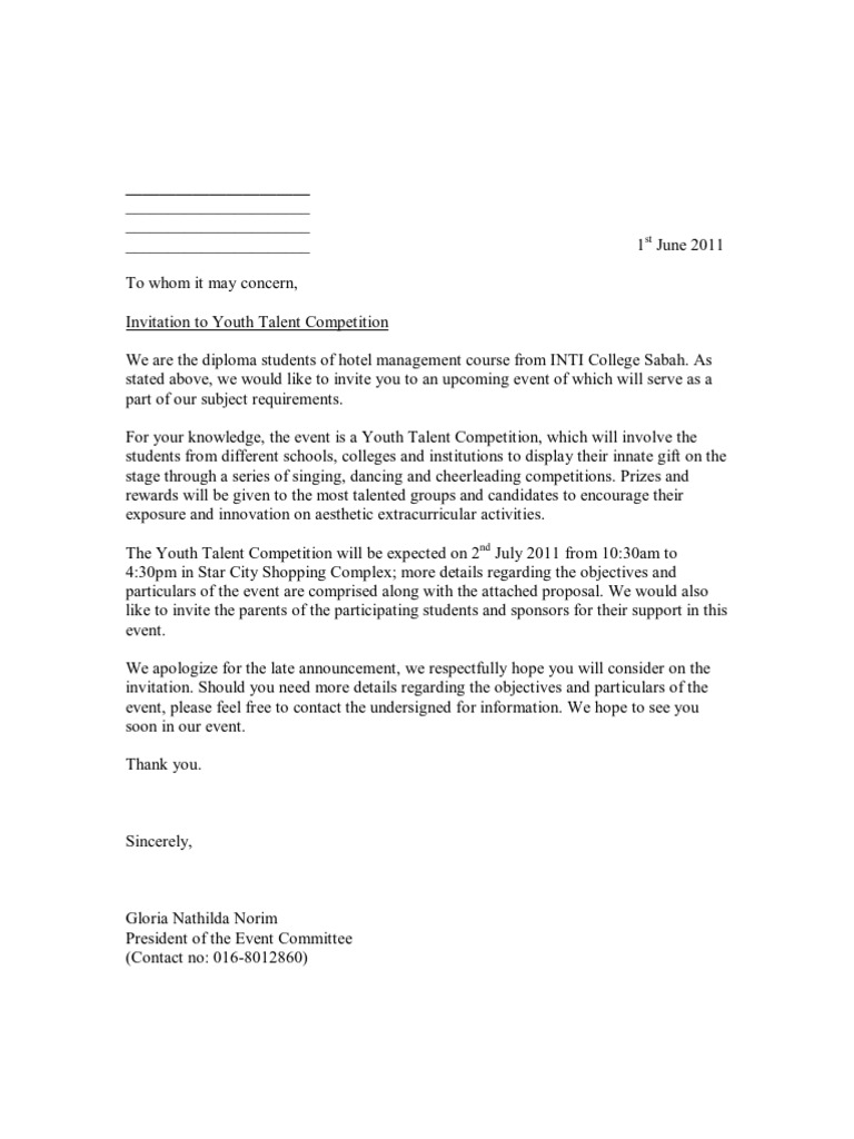 Letter of Invitation PDF Cheerleading Competition