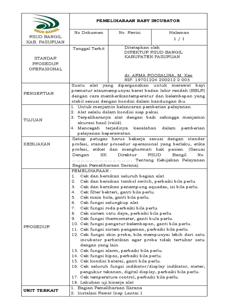 SOP Pemeliharaan Baby Incubator PDF