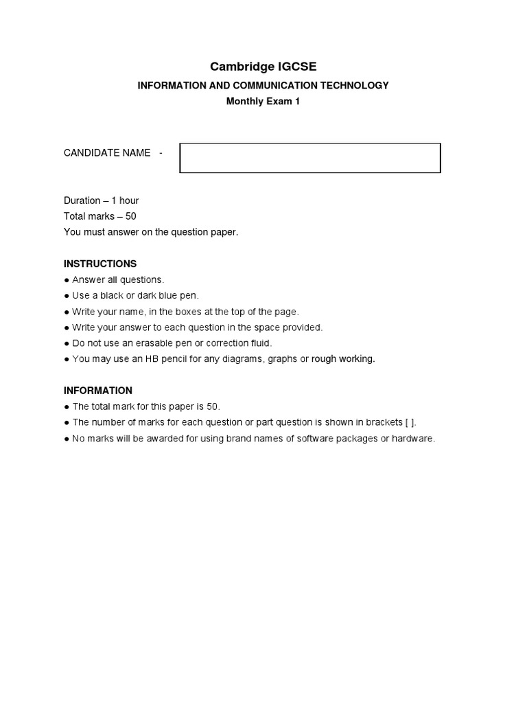 ICT Exam Paper 1 | PDF | Graphical User Interfaces | Manufactured Goods