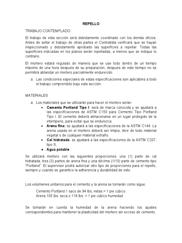 Tipos y Aplicación de Repello Rústico | PDF | Cemento | Materiales de ...