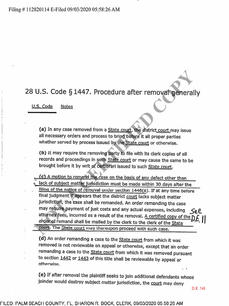 28 U.S. Code 1447. Procedure After Removal Generally (16009292 DE 543) PDF United States