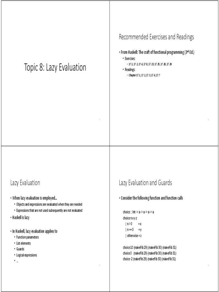 Topic 8: Lazy Evaluation: Recommended Exercises and Readings | PDF ...