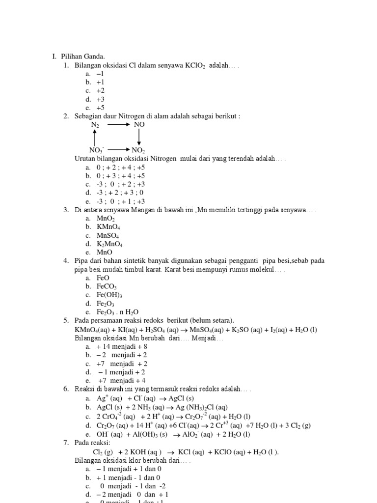 Soal X 2 Reaksi Redoks