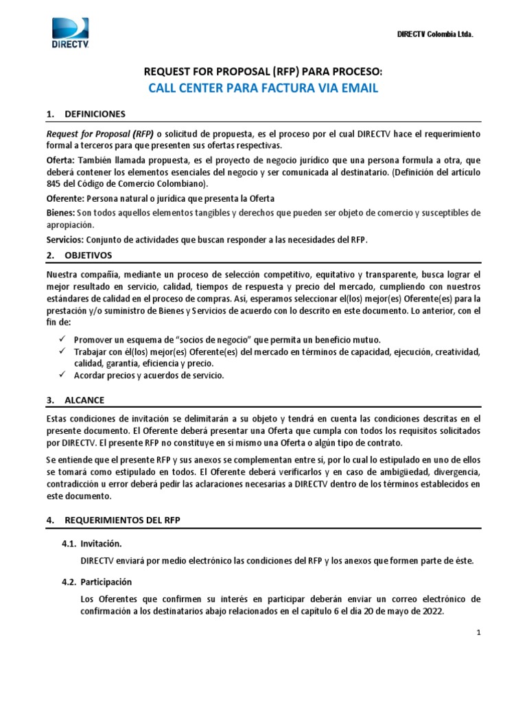 RFP Call Center para Factura Email | PDF | Oferta (economía) | Póliza ...