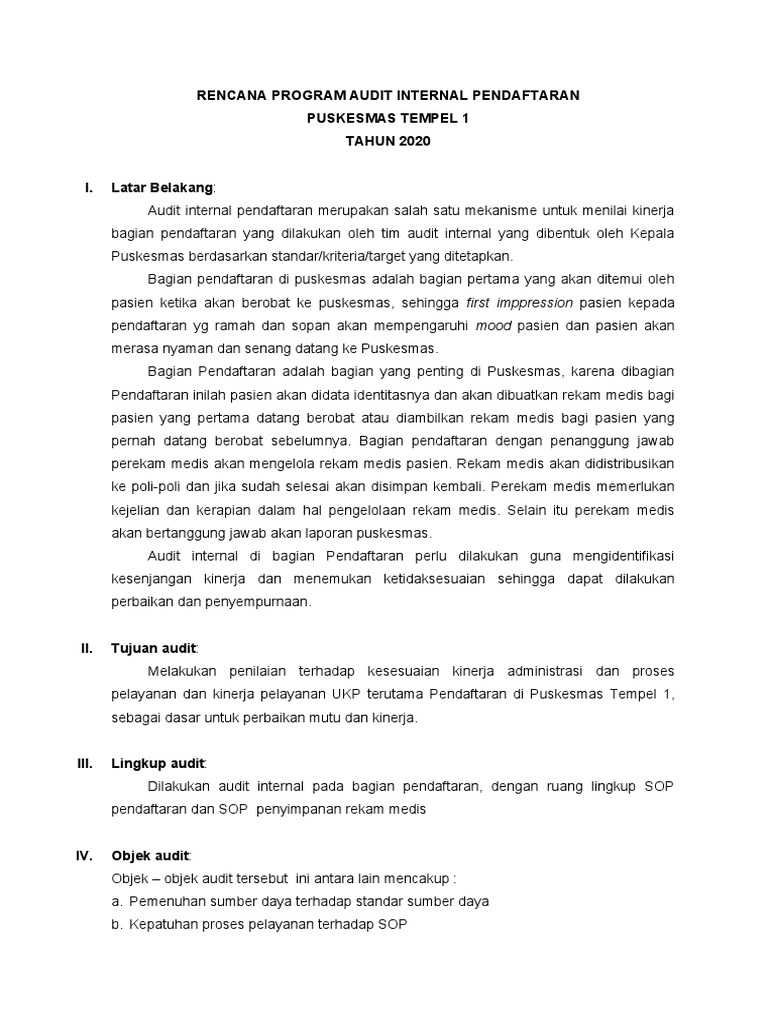 Rencana Program Audit Internal Pendaftaran | PDF | Karier ...