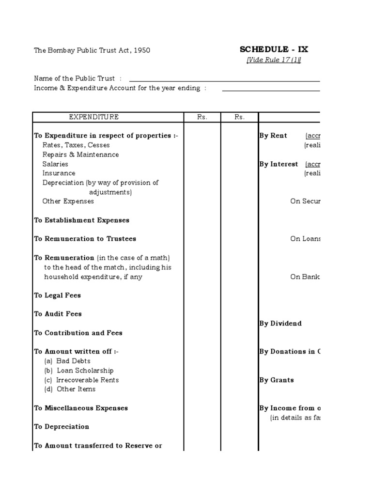 Schedule Ix (Vide Rule 17 (1) ) PDF Expense Trust Law