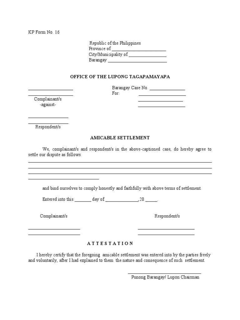 KP Form Amicable Settlement PDF