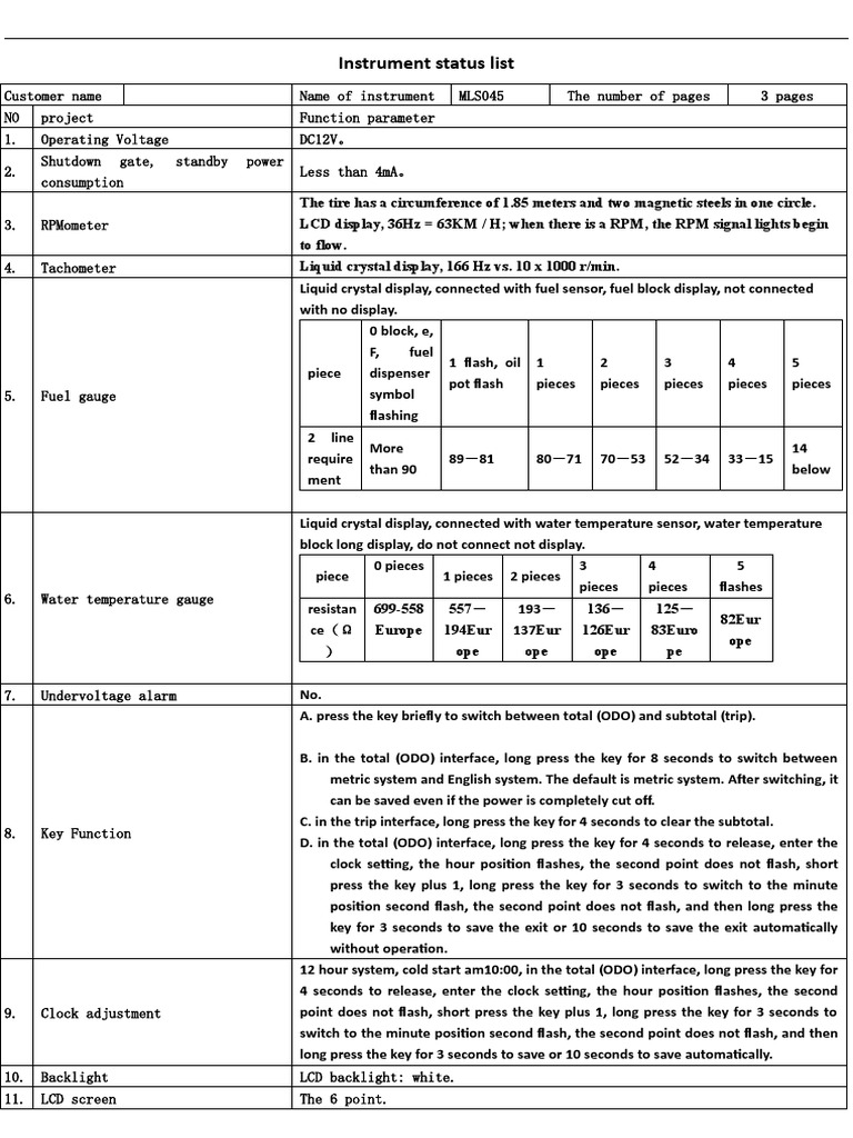 MLS045 Instrument Status Overview | PDF | Liquid Crystal Display | Fuel ...