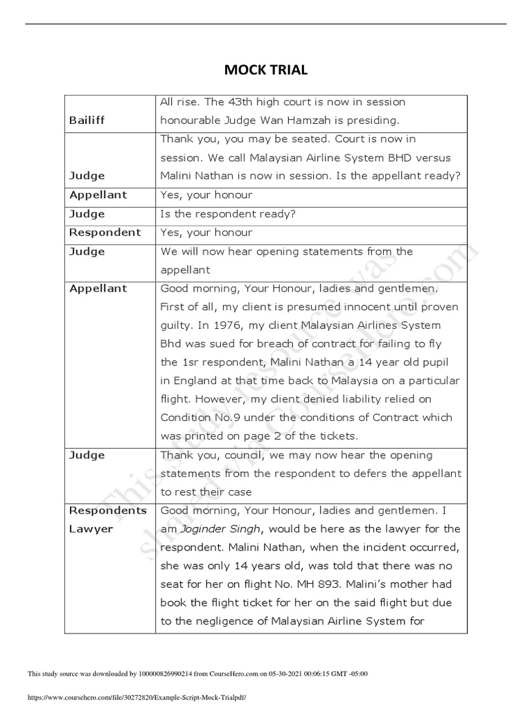 Example Script Mock Trial | PDF | Negligence | Legal Liability