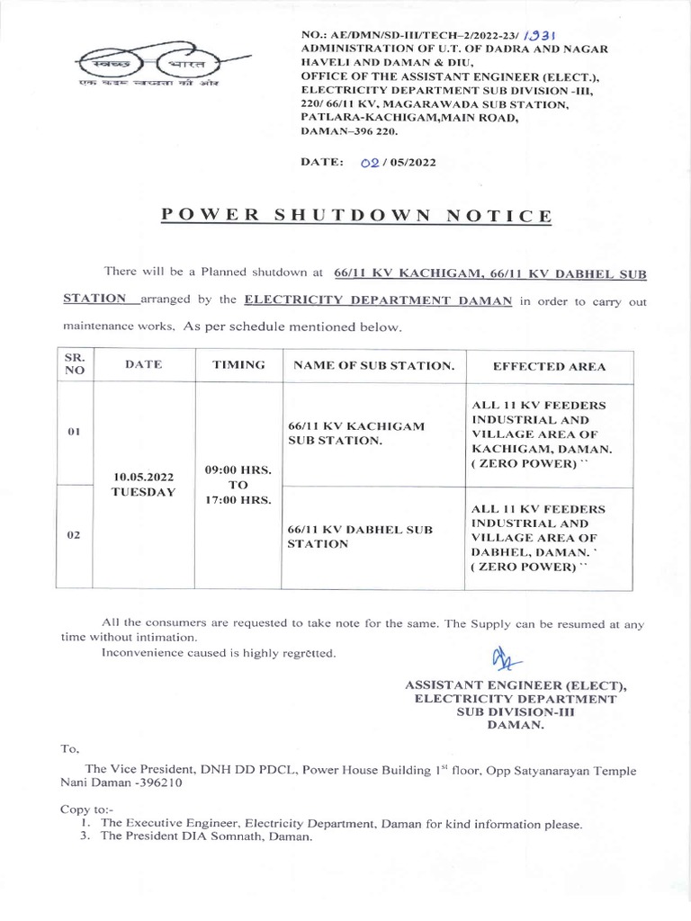 Power Shutdown Notice 1 | PDF
