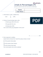 Fractions, Decimals & Percentages (F) : Name: Total Marks