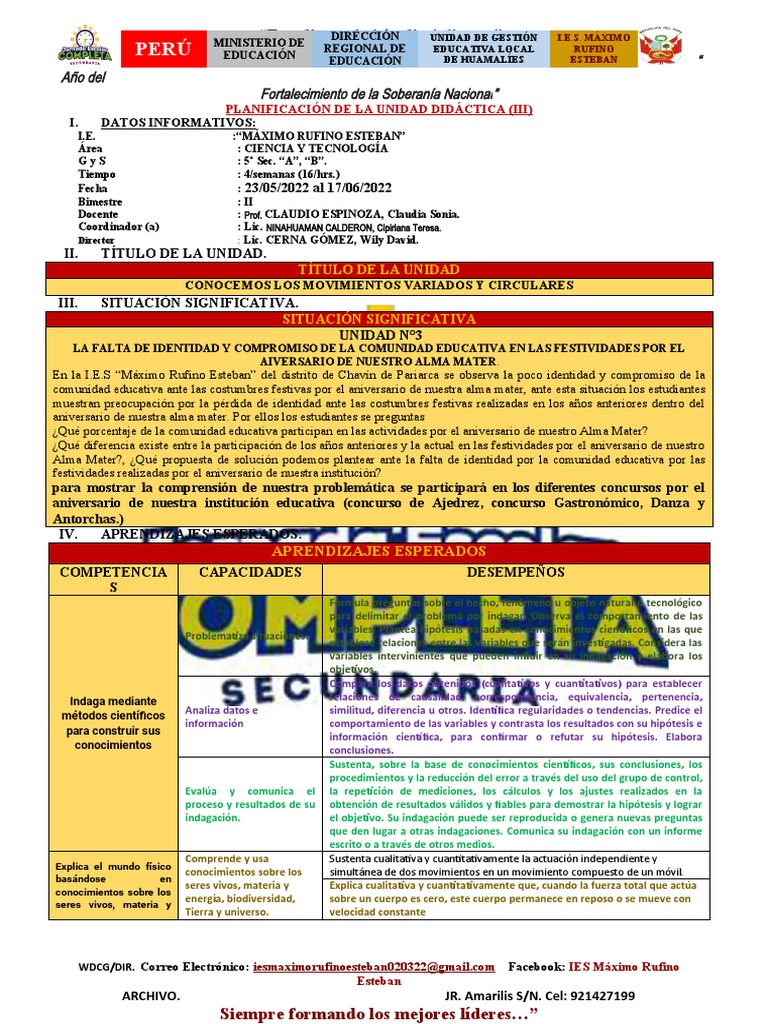 Unidad de Aprendizaje #03 Ciencia y Tecnologia 5º | PDF | Hipótesis ...