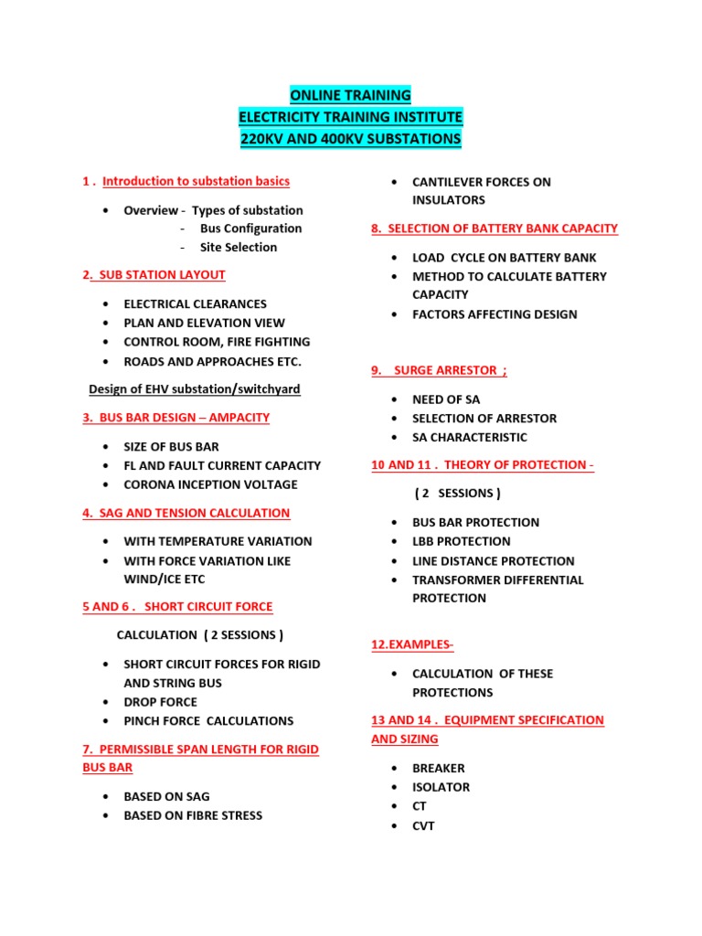Substation Design and Earthing Training | PDF | Electrical Substation ...