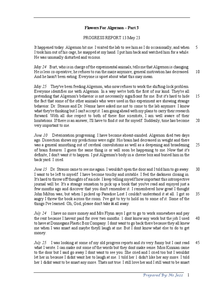 Flowers For Algernon Part 3 PDF