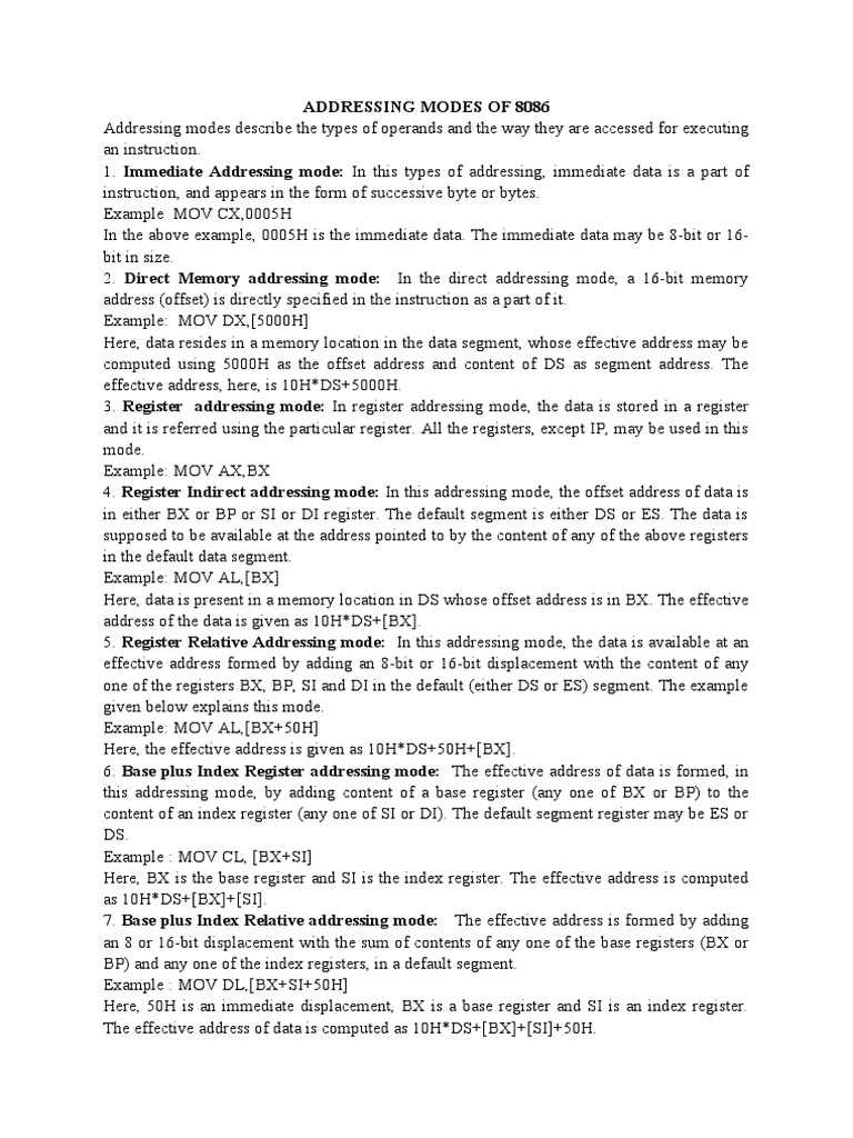 Addressing Modes in 8086 Explained | PDF | Digital Electronics ...