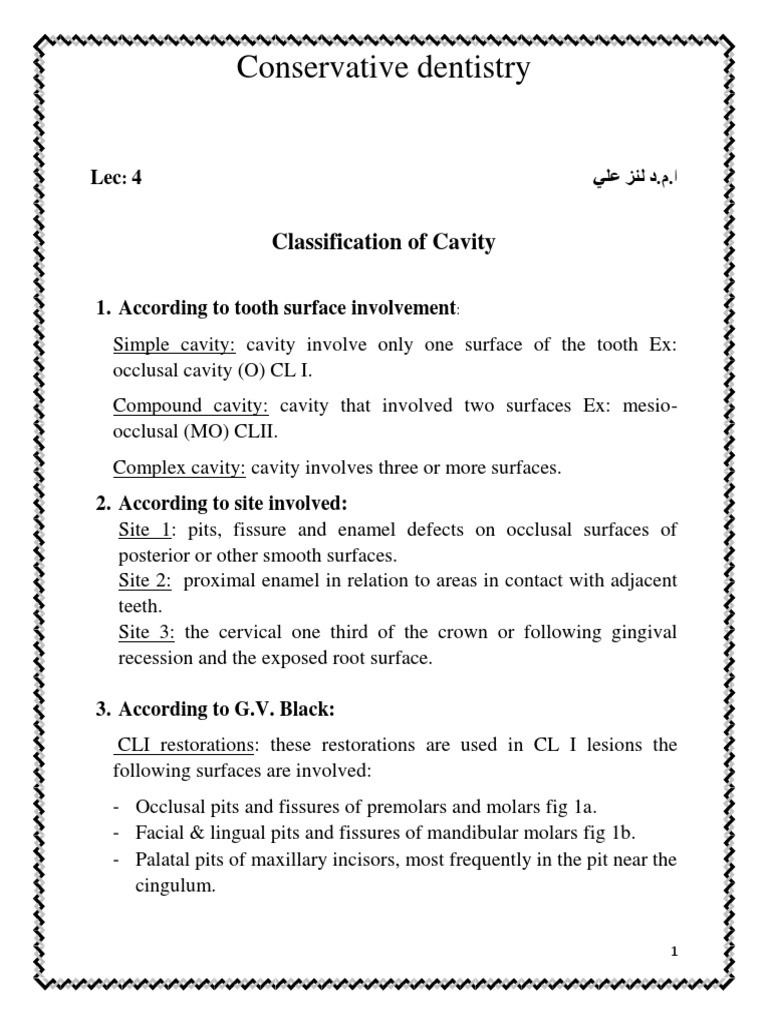 Conservative Dentistry Classification of Cavity PDF Health Sciences Mouth