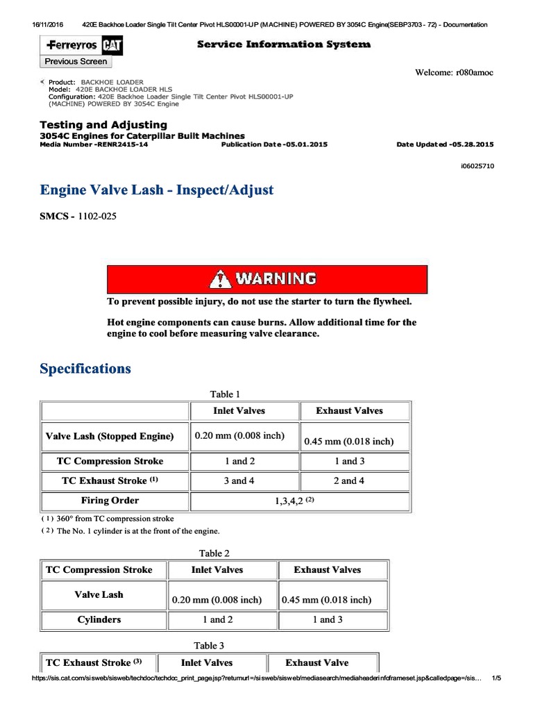 Engine Valve Lash - Inspect/Adjust | PDF | Internal Combustion Engine ...