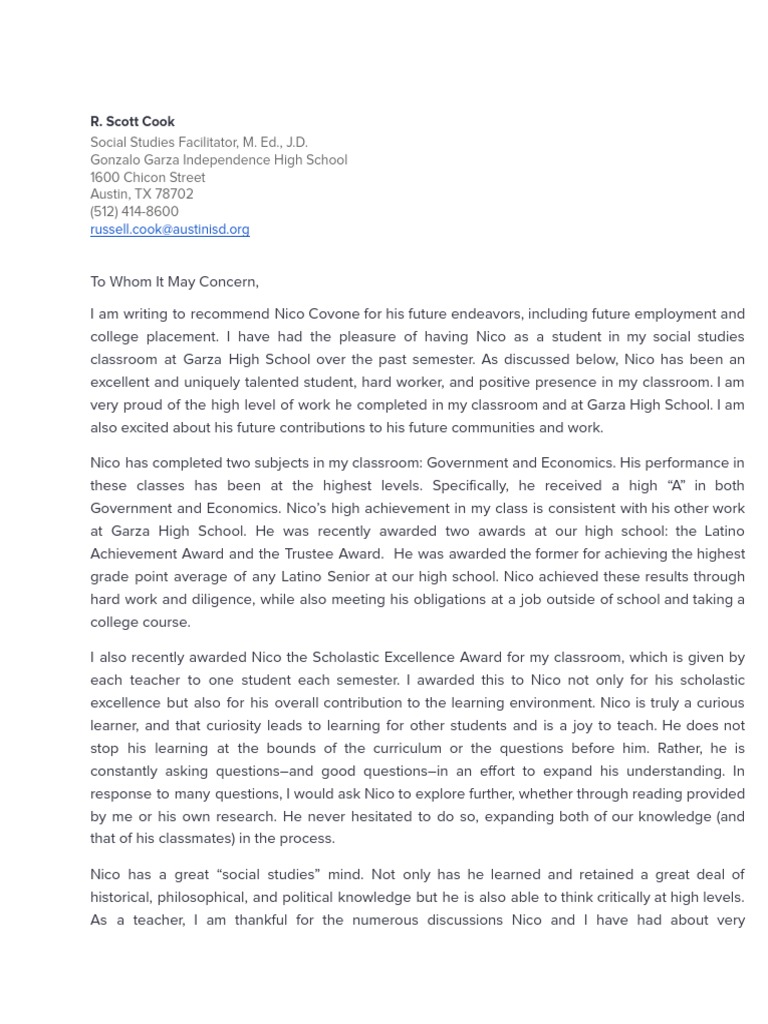 Letter of Recomindation by Cook | PDF