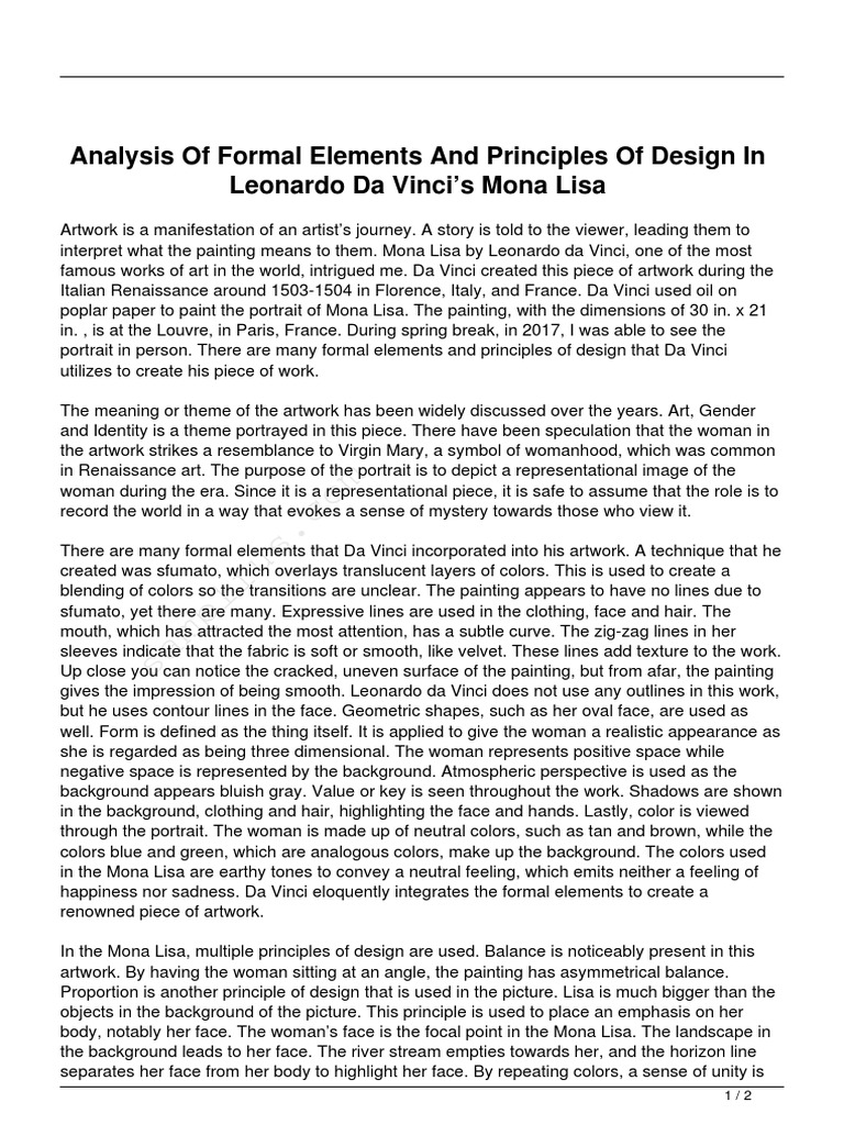 Analysis of Formal Elements and Principles of Design in Leonardo Da