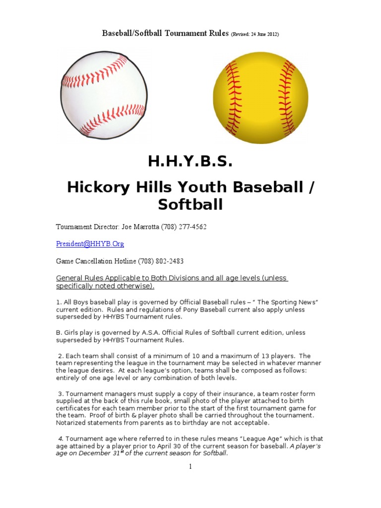 Tournament Rule Book PDF Softball Baseball Field
