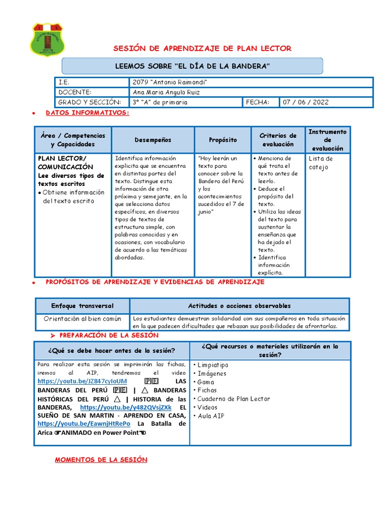 07 Junio Plan Lector - Leemos Sobre El Día de La Bandera | PDF