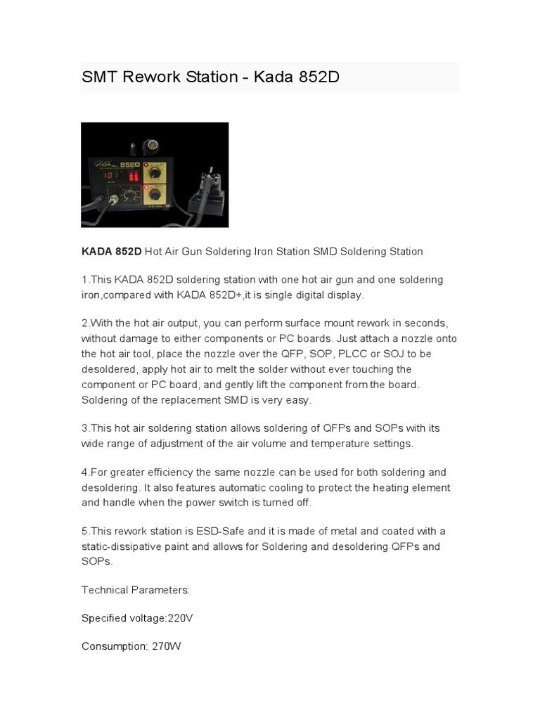 SMT Rework Station - Kada 852D | PDF