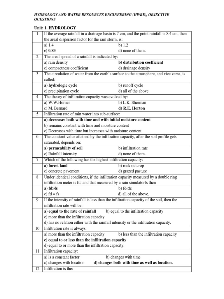 Hydrology and Water Resources MCQs | PDF | Drainage Basin ...