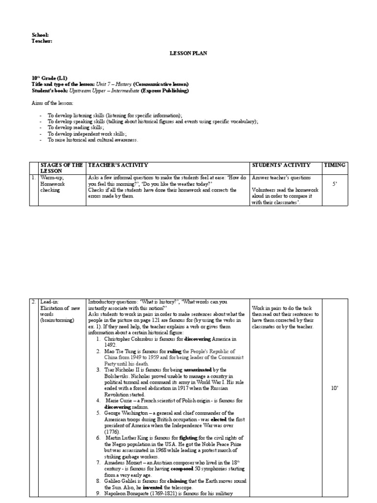 Lesson Plan History | PDF | Reading Comprehension
