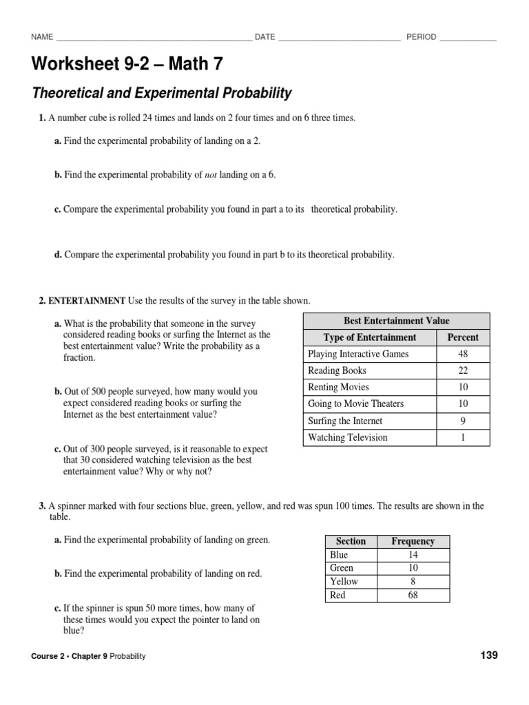 Worksheet 9-2 - Math 7 | PDF