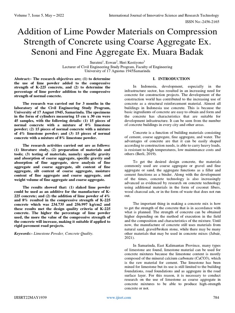 Addition of Lime Powder Materials On Compression Strength of Concrete