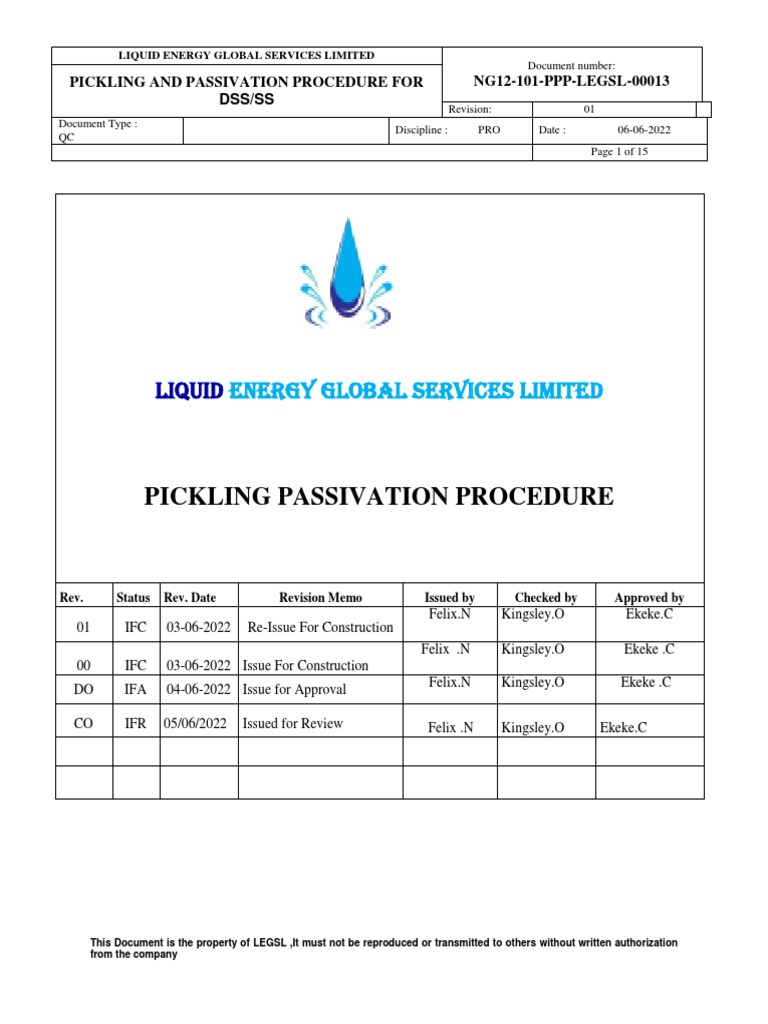 Pickling and Passivation Procedure PDF Stainless Steel Pipe