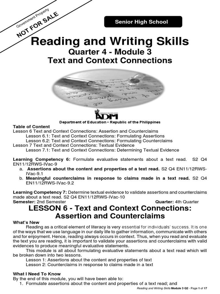 Reading and Writing Skills Quarter 4 Module 3 Text and Context