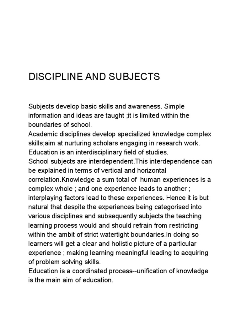 Subject and Interrelationship | PDF