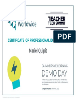 2022 JA Worldwide Immersive-Learning Demo Day Certificate