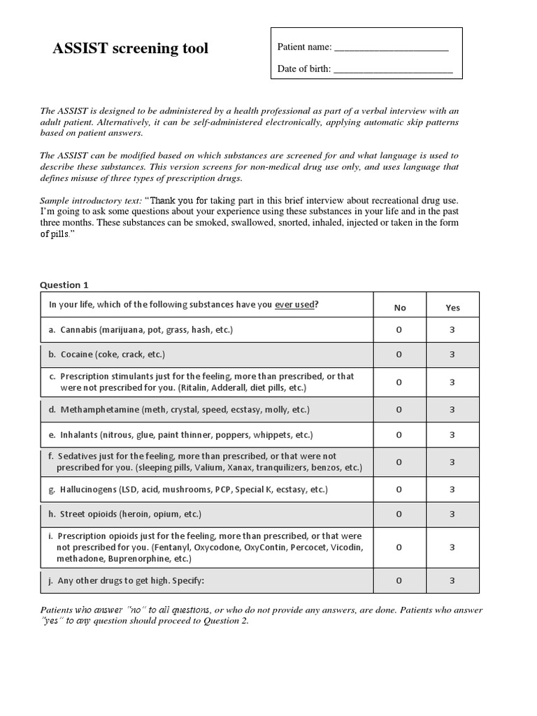 ASSIST Screening Tool for Substance Use | PDF | Substance Abuse ...