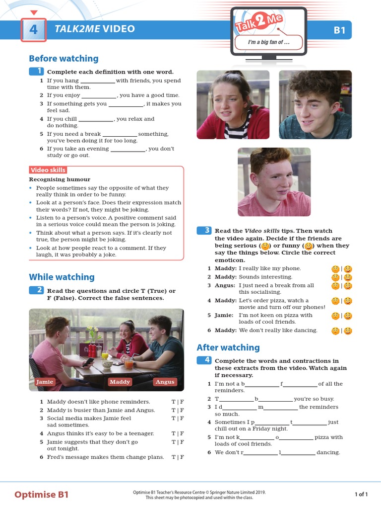 Opt B1 T2m Unit 4 Worksheet Pdf Jokes