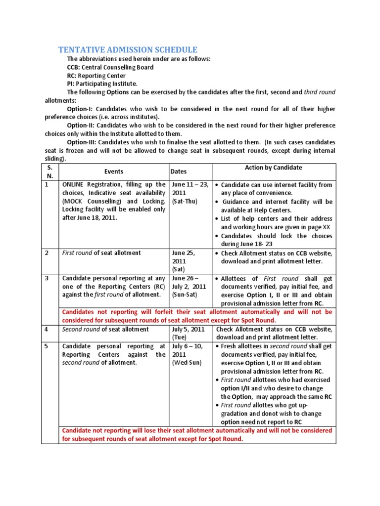 Tentative Admission Schedule 070611 | PDF | Government | Business