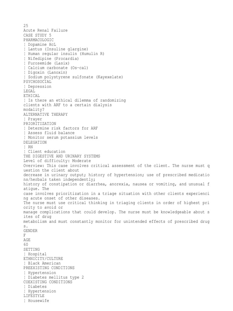 Acute Renal Failure Case Study PDF Kidney Renal Function