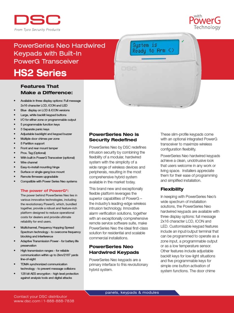 Hs2 Series: Powerseries Neo Hardwired Keypads With Built-In Powerg ...