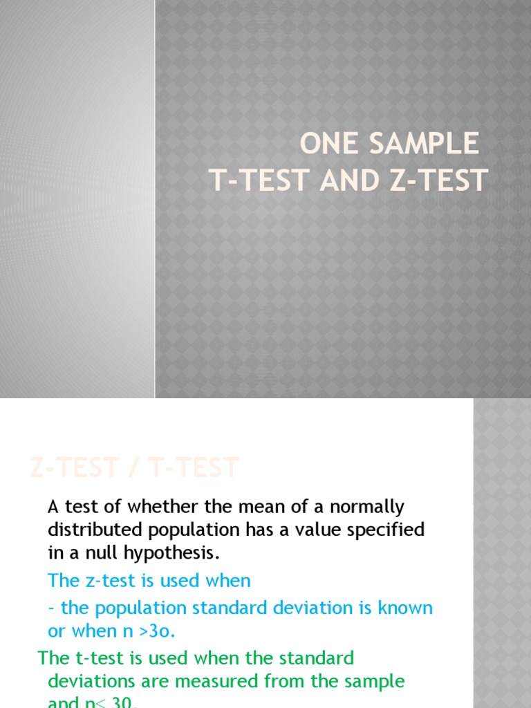 Z Test and T Test PDF Statistical Hypothesis Testing Statistical