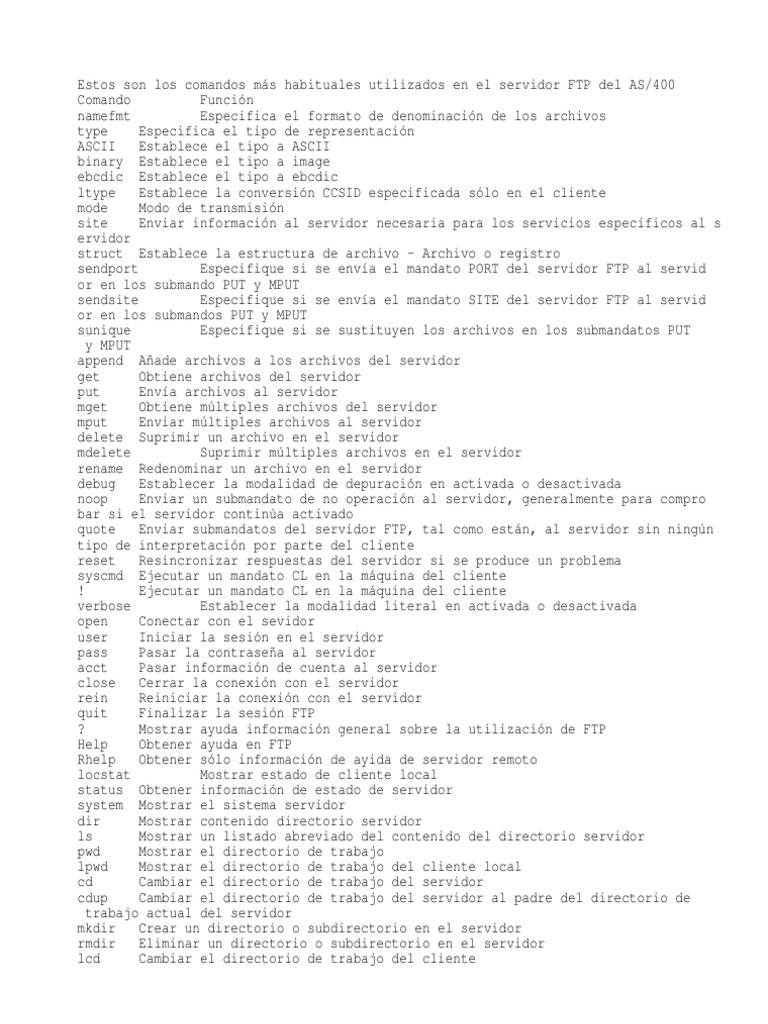 Comandos FTP en AS/400 | PDF | Servidor (Computación) | Directorio ...