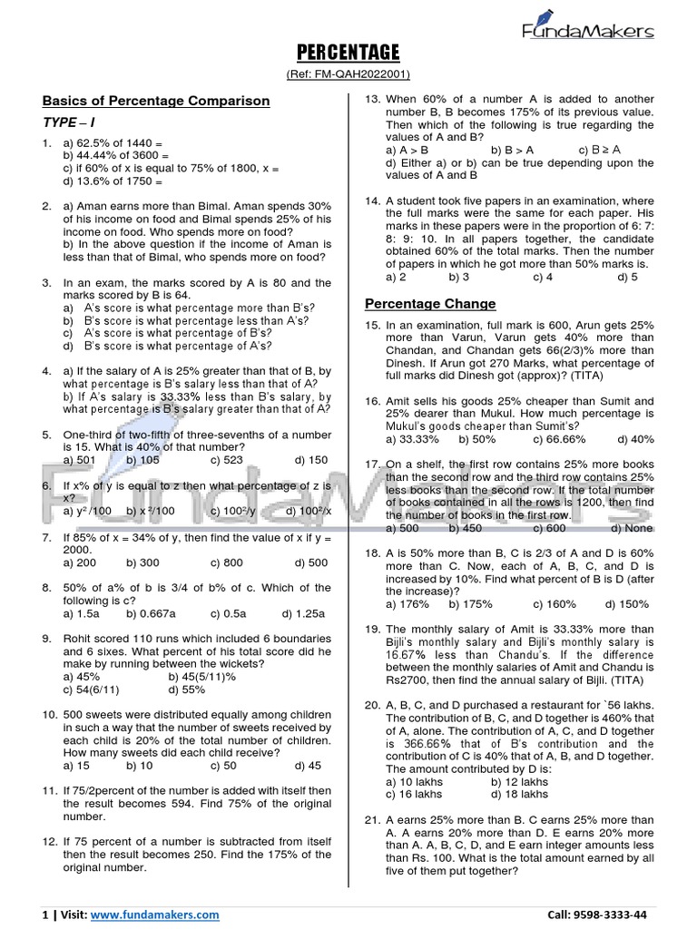 Percentage: Basics of Percentage Comparison | PDF | Profit (Economics ...