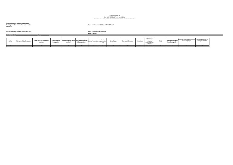 Form XI (Register of Wages) & Combined Register in Form XII PDF