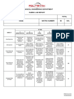 Mechanical Engineering Department Rubric Lab Report Experiment: Total Name Matrix Number 50 10%