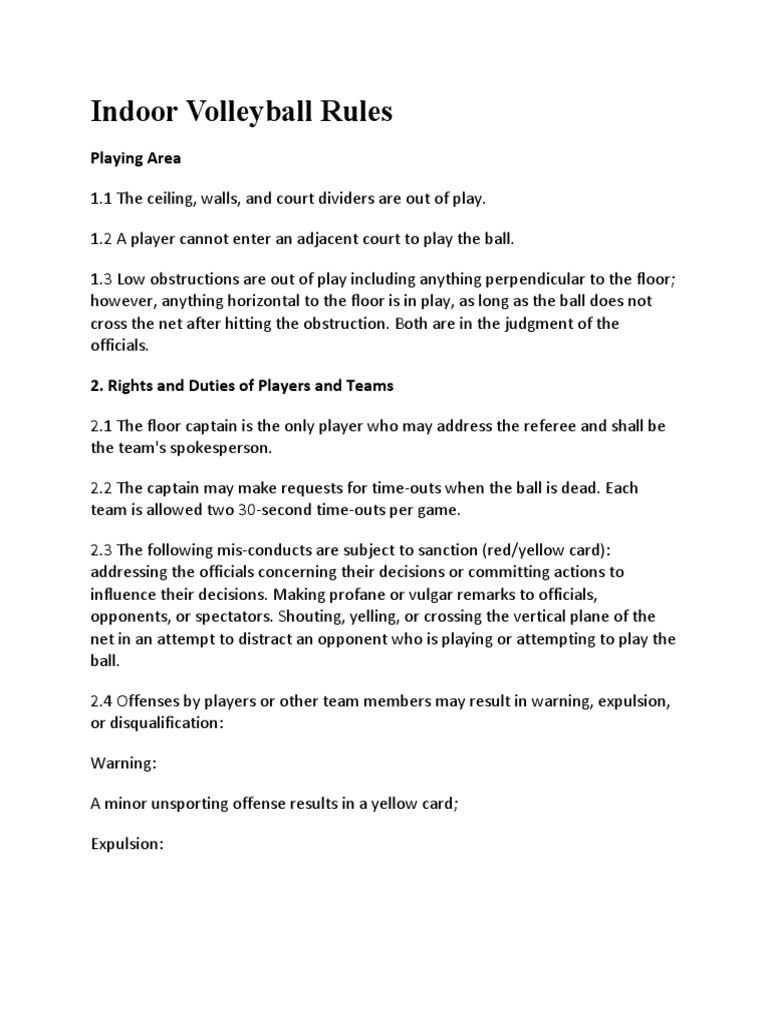 Indoor Volleyball Rules Playing Area PDF Volleyball Teams