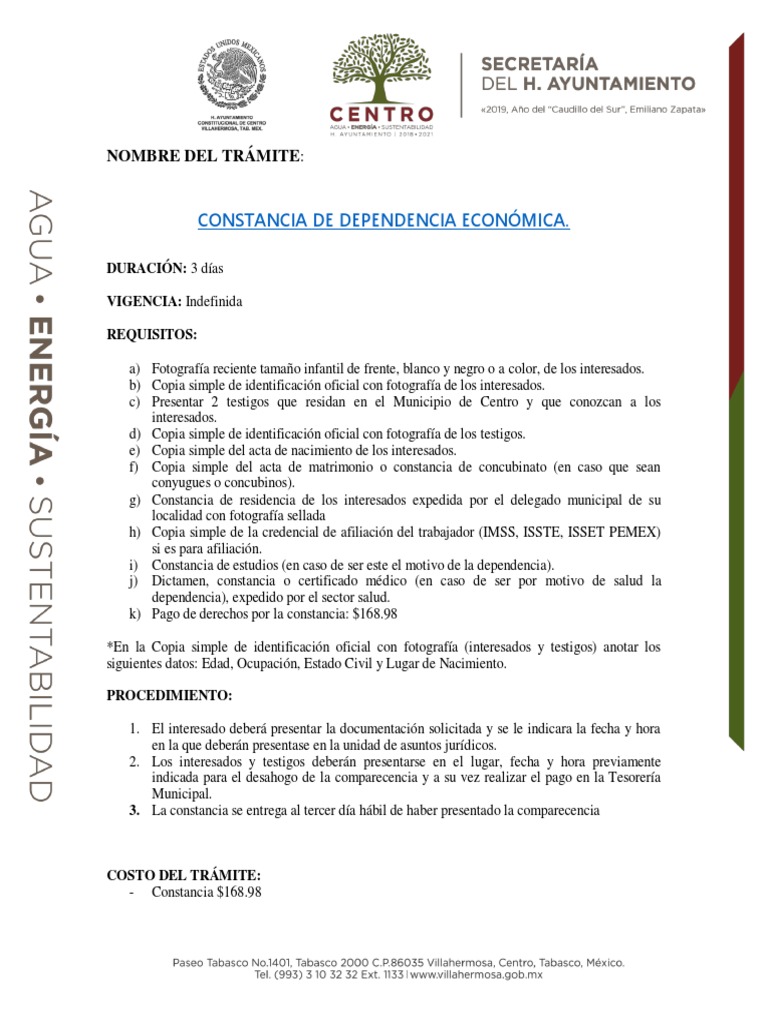 Constancia De Dependencia Economica PDF